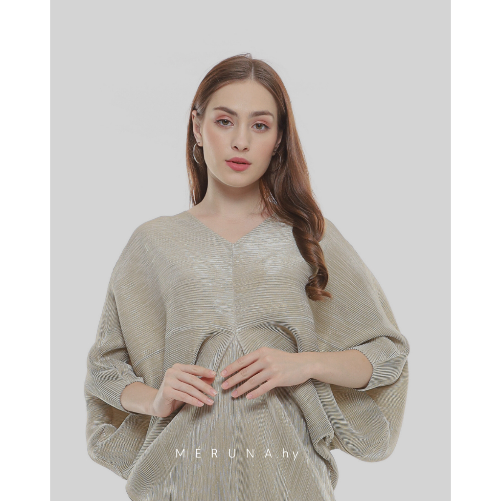 MÉRUNA - Silver Naya Dress / Dress Wanita Maxi Plisket / Baju Plisket / Dress Pleats