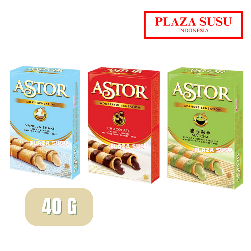 

ASTOR BISKUIT 40 G ASTOR MINI WAFER ROLL CHOCOLATE/MATCHA/VANILA CAMILAN BISCUIT COKELAT