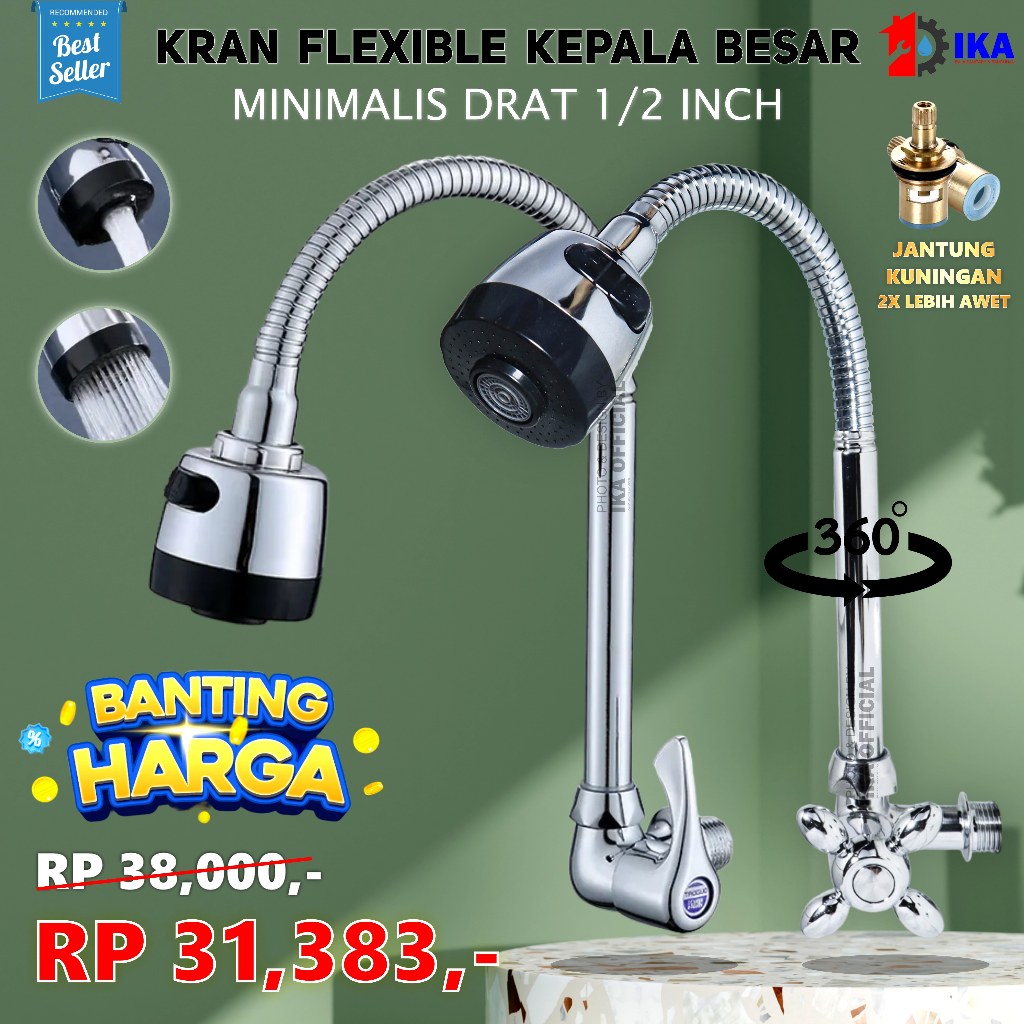 Kran Air Angsa Fleksibel Wastafel Tembok Sink Stainless Kuningan Cuci Piring Minimalis Premium Keran