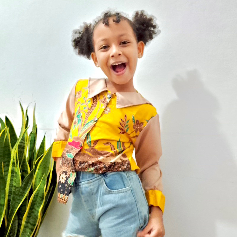 Batik Costume Blus Batik Anak Sekolah Lengan Panjang Muslim Atasan Batik Anak Hijab Berkerah Berkanc