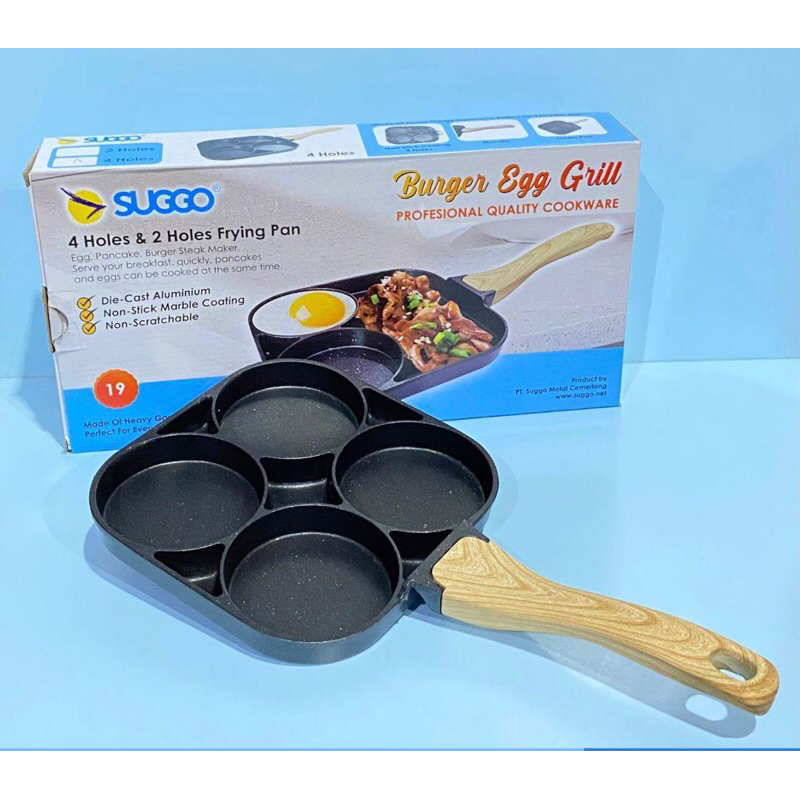 Burger Egg Grill Suggo 4 Lubang / Teflon Telur 2 Lubang / Die Cast Aluminium Grillpan / Panggangan M