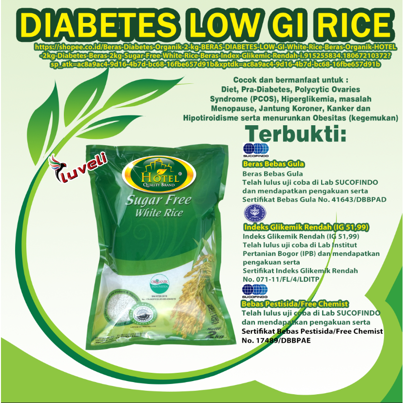 

Beras Diabetes Organik 2 kg - BERAS DIABETES LOW GI White Rice - Beras Organik HOTEL 2kg - Diabetes Beras 2kg - Sugar Free White Rice - Beras Index Glikemic Rendah