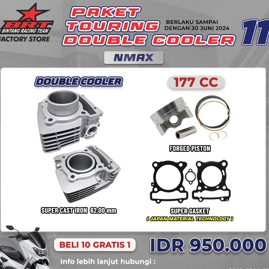 PAKET BLOK + PISTON 62MM (DC) DOUBLE COOLER NMAX/AEROX BRT
