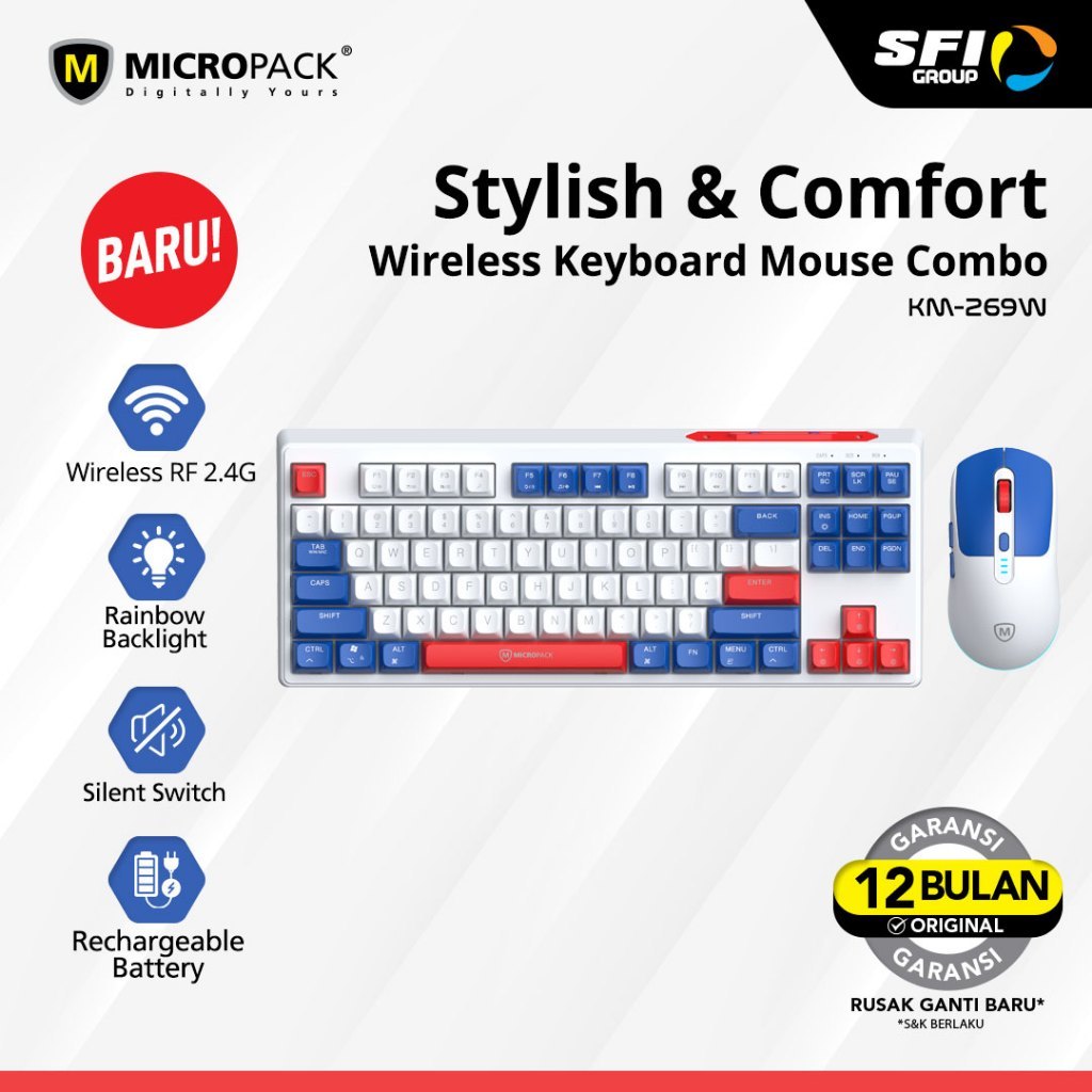 100% ORIGINAL MICROPACK KEYBOARD MOUSE COMBO WIRELESS -  RECHARGEABLE & MOUSE COMBO WITH SILENT KEYS