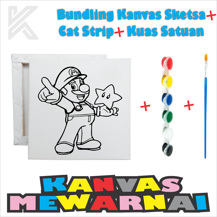 

BUNDLING Kanvas Lukis SKETSA 15x15 cm + Kuas Satuan + Cat Strip 3ml