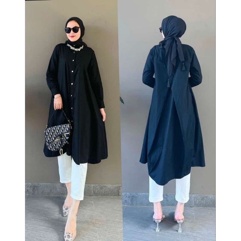 KEMEJA TUNIK LENGAN PANJANG//TUNIK BELAH BELAKANG WANITA DEWASA BERKANCING//BISA COD
