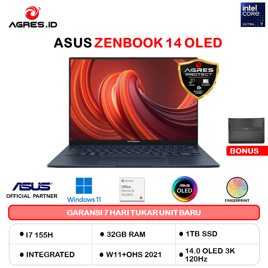 ASUS ZENBOOK 14 OLED UX3405MA ULTRA 7 155H 32GB 1TB W11PRO+OHS 14.0 3K 120HZ SLV -OLEDS714