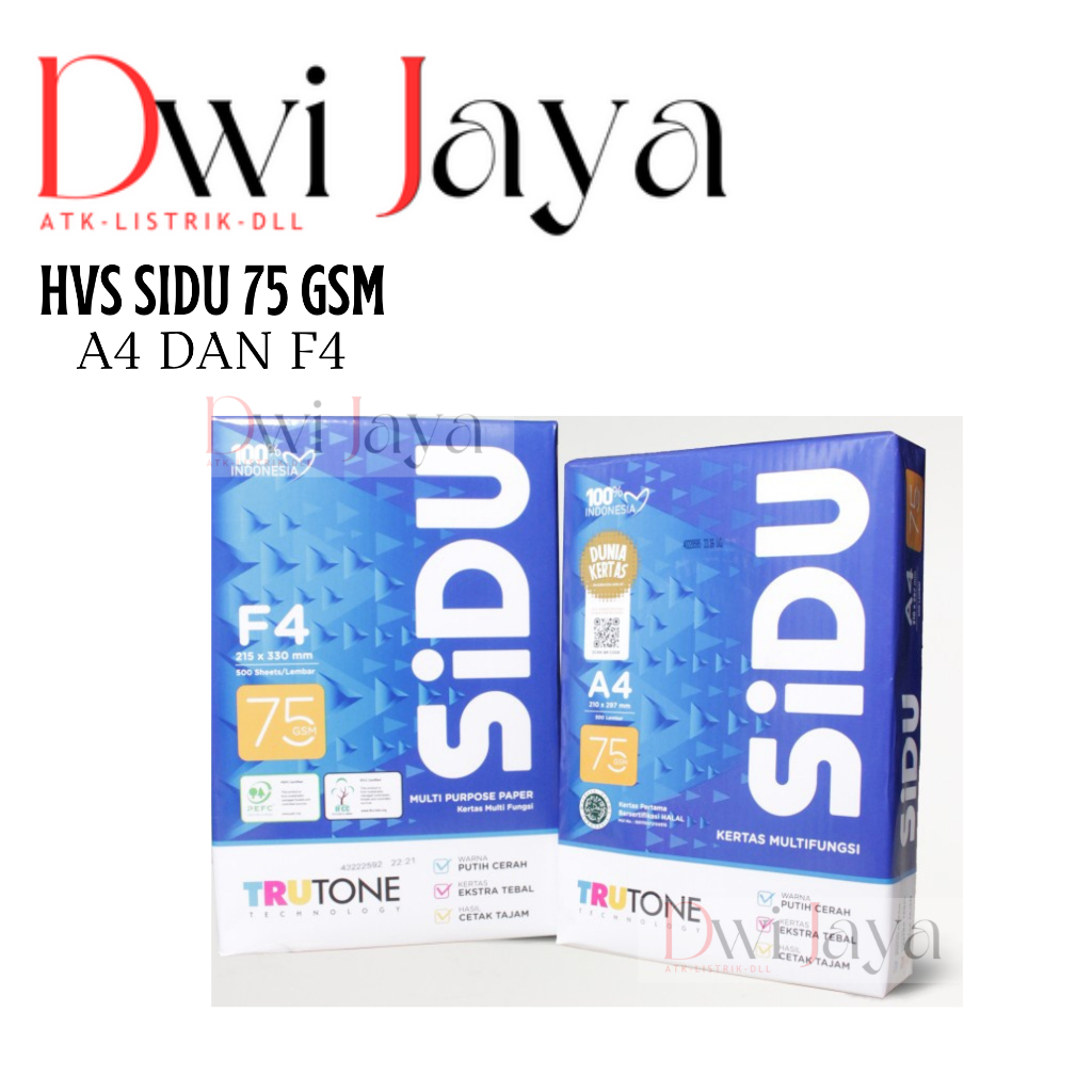 

Kertas HVS Print & Fotocopy Sidu Putih 75Gsm A4 dan F4