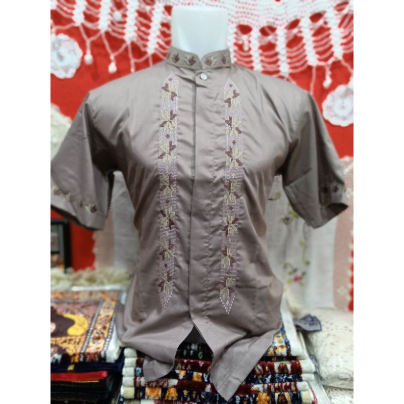 Baju Muslim Pria Tarawang Pilep Khas Bukittinggi Agam Warna Mocca
