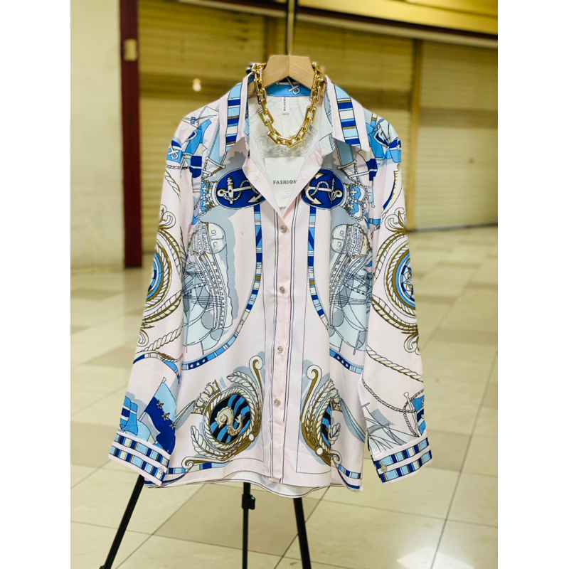 Kemeja wanita bangkok motif cewek silk kekinian JEMEJA ATASAN CANTIK IMPORT LD 110 PJG 70