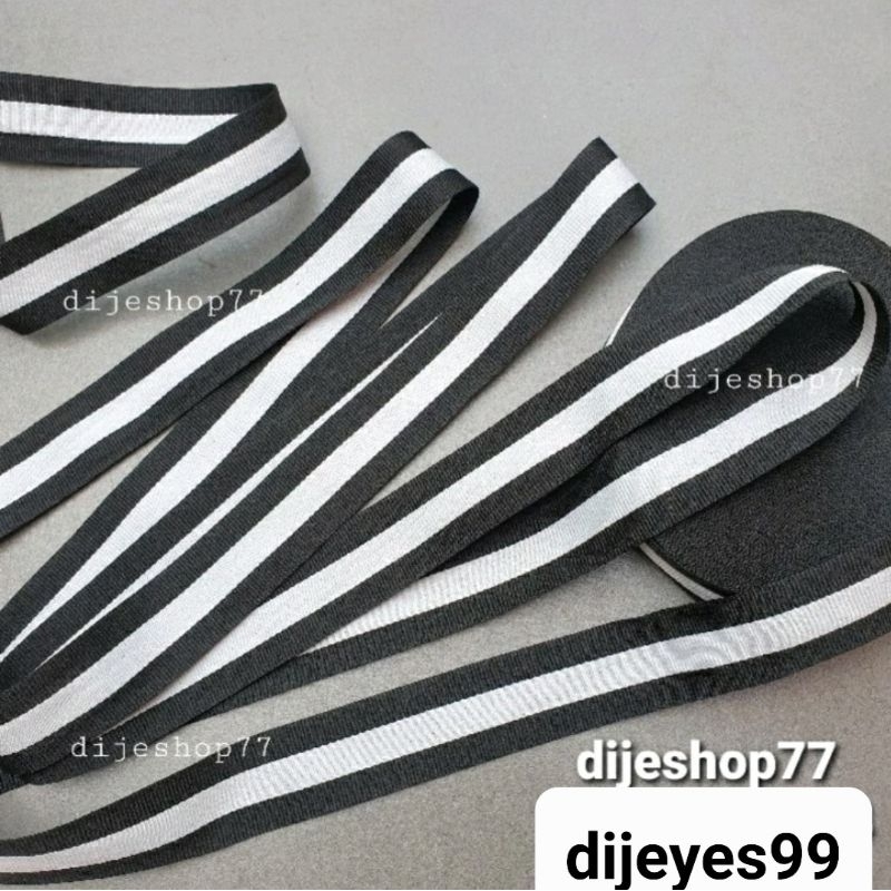 Pita 3cm ( Bukan Grossgrain ) / Pita 3 cm / Pita Salur Hitam Putih Hitam / Pita Kain / Pita Baju / P