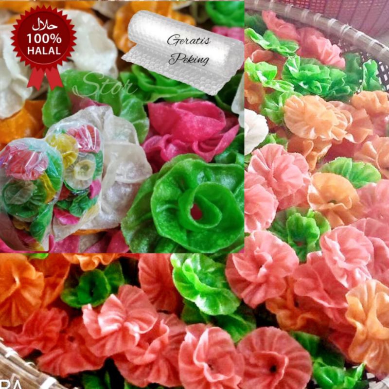 

Kerupuk kueh dapros kembang rose mentah isi 45 pcs 1 bungkus