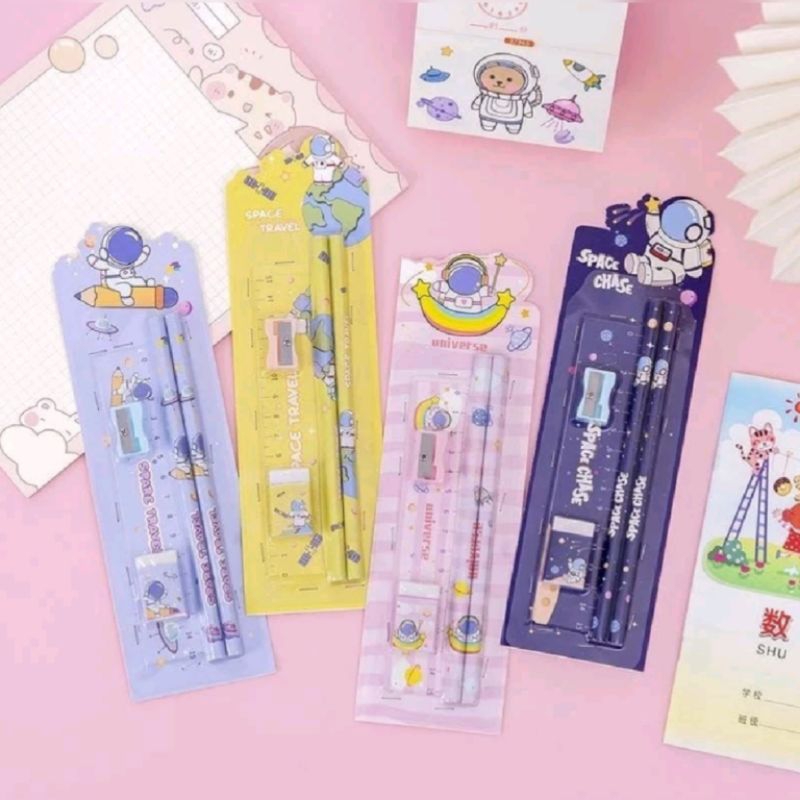 

5in1 Set Paket Alat Tulis Stationery Set Sekolah anak karaktet lucu cocok untuk souvenir kado ulang tahun anak