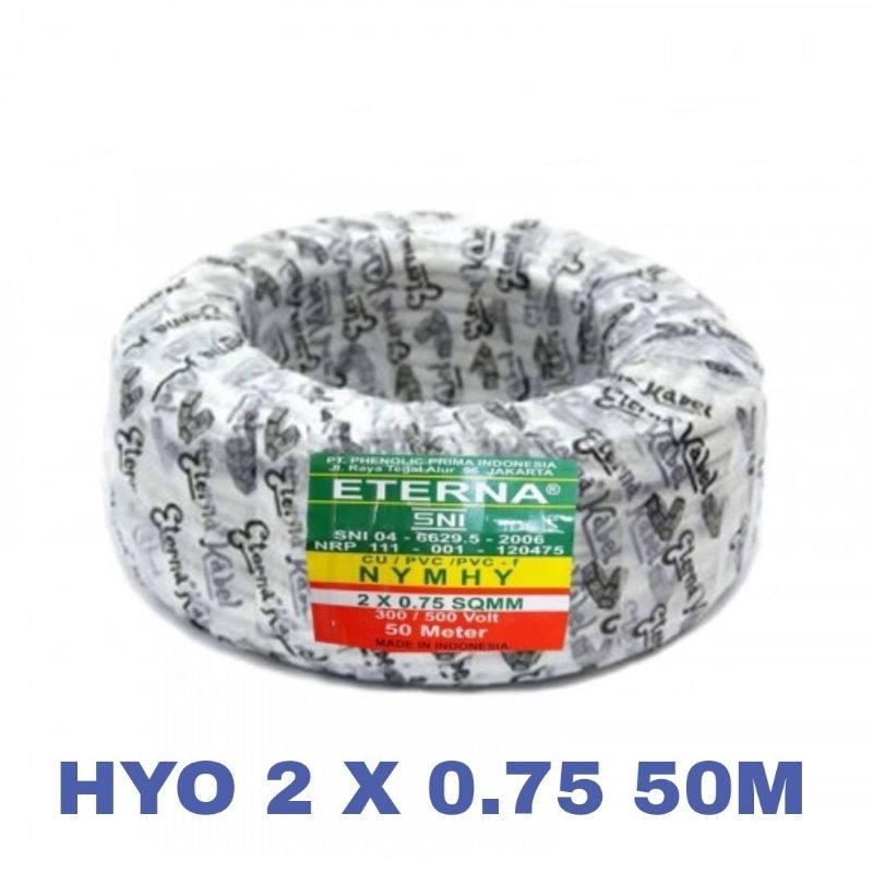 Kabel listrik ETERNA 2X0.75 serabut putih dan hitam/Kabel listrik hyo 2x0.75 serabut eterna putih dan hitam