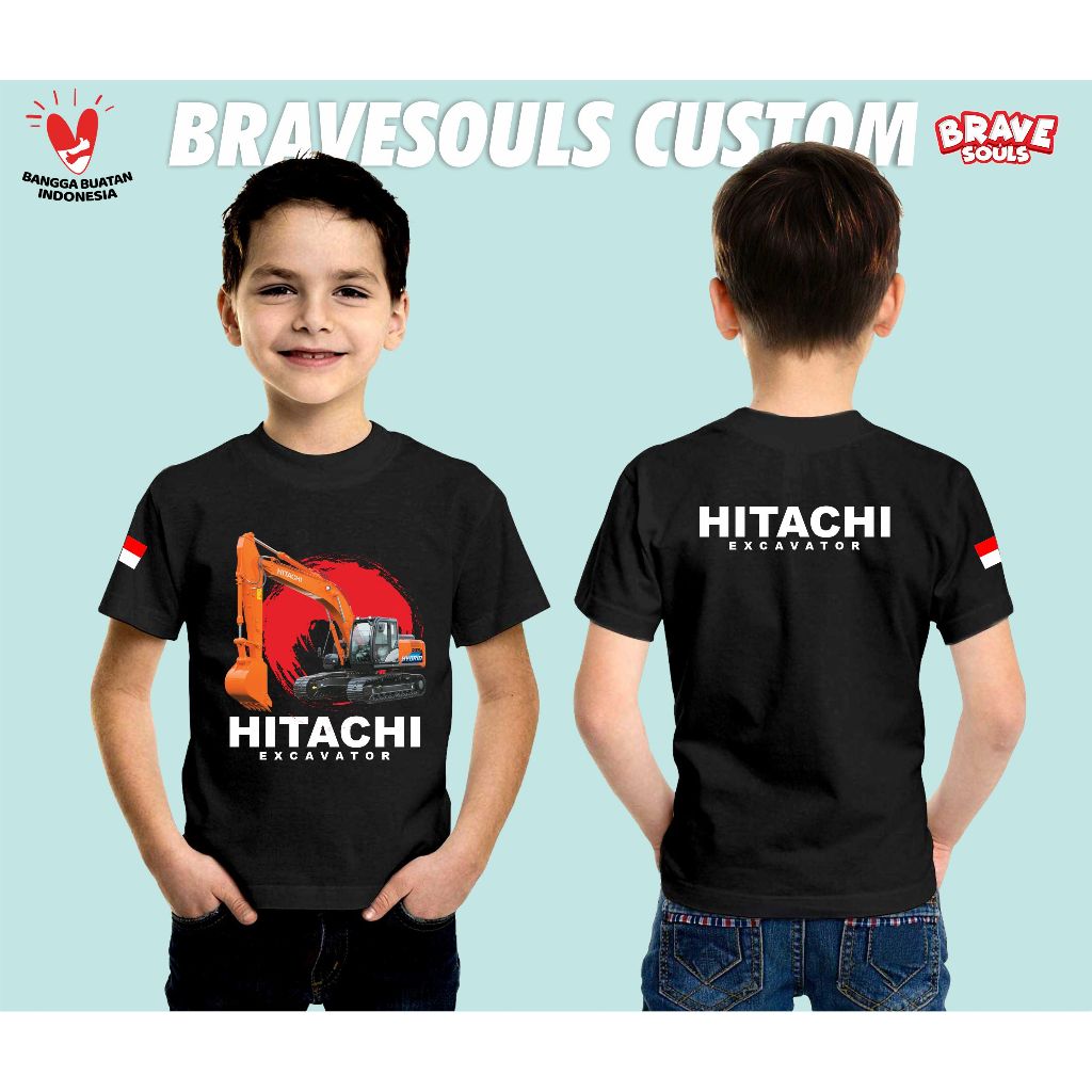 Kaos Distro Anak Excavator Hitachi Katun Combed