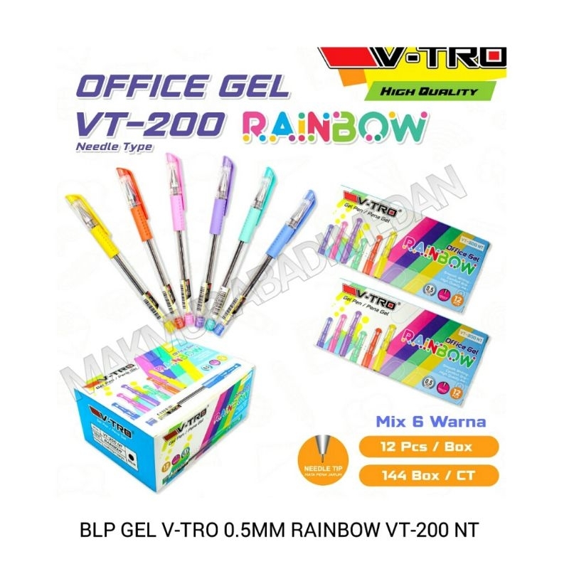 

Pulpen Gel V-TRO VT-200 NT 0.5 mm Rainbow / Pena Gel Hitam V-tro / Ballpoint Gel / Bolpen Gel / Gel Ink Pen