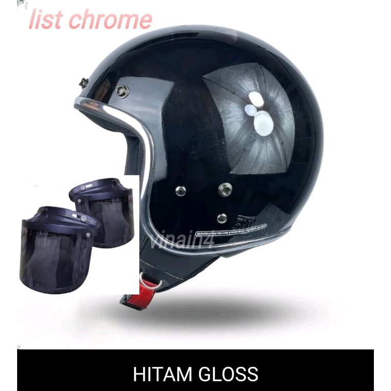 Helm bogo HRK original list chrome kaca datar  SNI