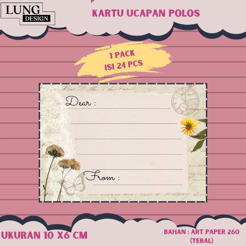 (HARGA 1 pack isi 24 pcs) KARTU UCAPAN POLOS / Greeting Card AESTHETIC Polos / Gift Card /Dear Blank