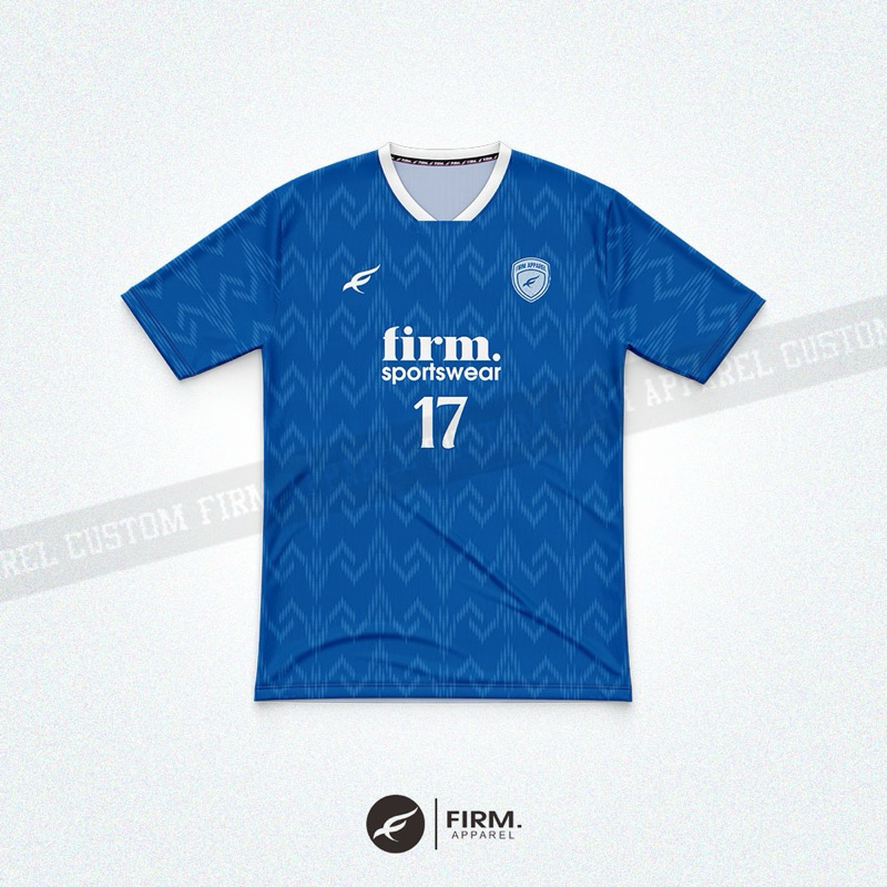 JERSEY FUTSAL CUSTOM MOTIF BATIK BIRU CUSTOM FIRM APPAREL FREE NAMSET