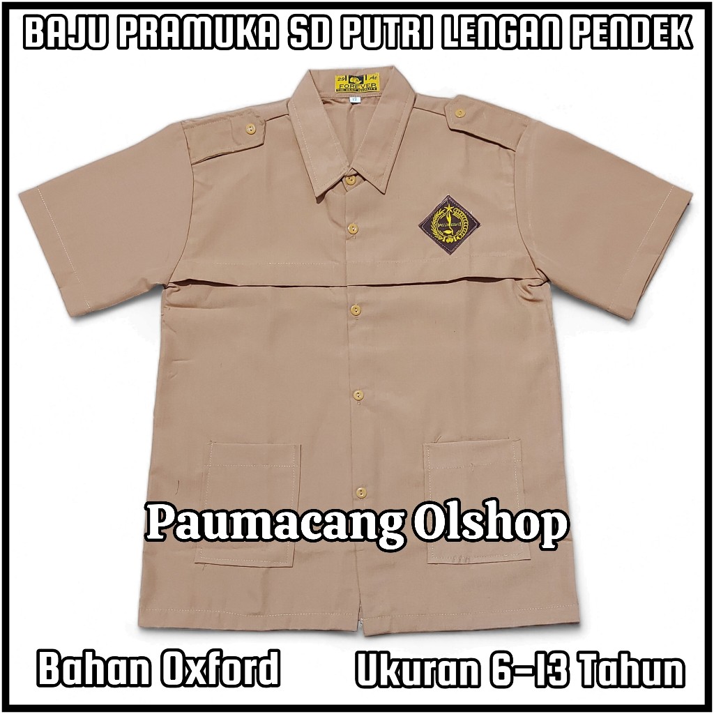 Baju Atasan Seragam Sekolah Pramuka SD Perempuan Lengan Pendek Pramuka