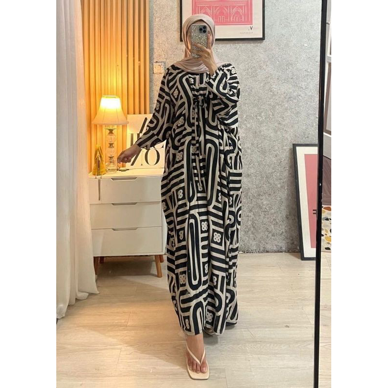 Kaftan wanita kekinian dress muslim busui rayon premium warna navy