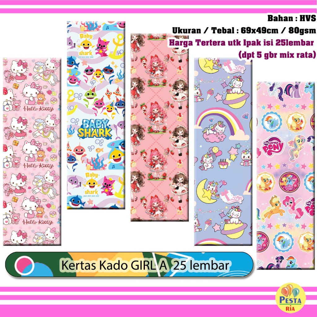 

Murah!! (1Set isi 25Lmbr) Kertas Kado Karakter Girl A (NEW), Kertas Kado Karakter Cewek, Bungkus kado karakter Cowok