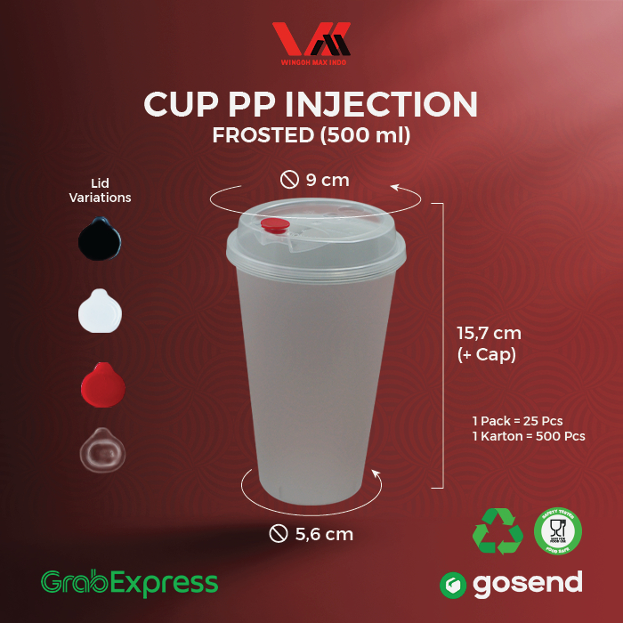 [ 500 PCS] CUP INJECTION 500ML - CUP FROSTED - CUP PLASTIK 16OZ - THINWALL PLASTIK TEBAL MURAH