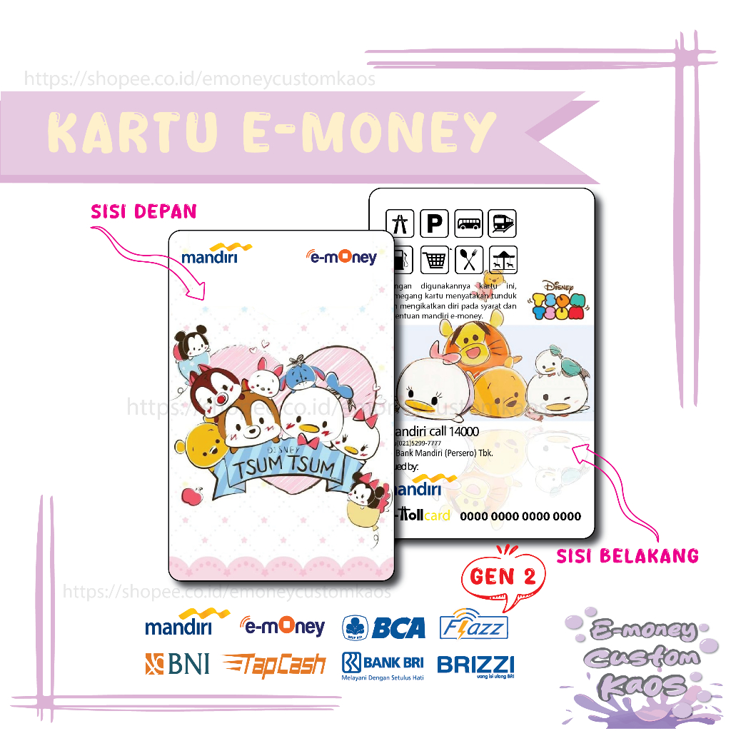 KARTU EMONEY ANIME TSUM TSUM DISNEY MANDIRI FLAZZ BCA GEN 2 BNI TAPCASH BRIZZI BRI - 2 SISI