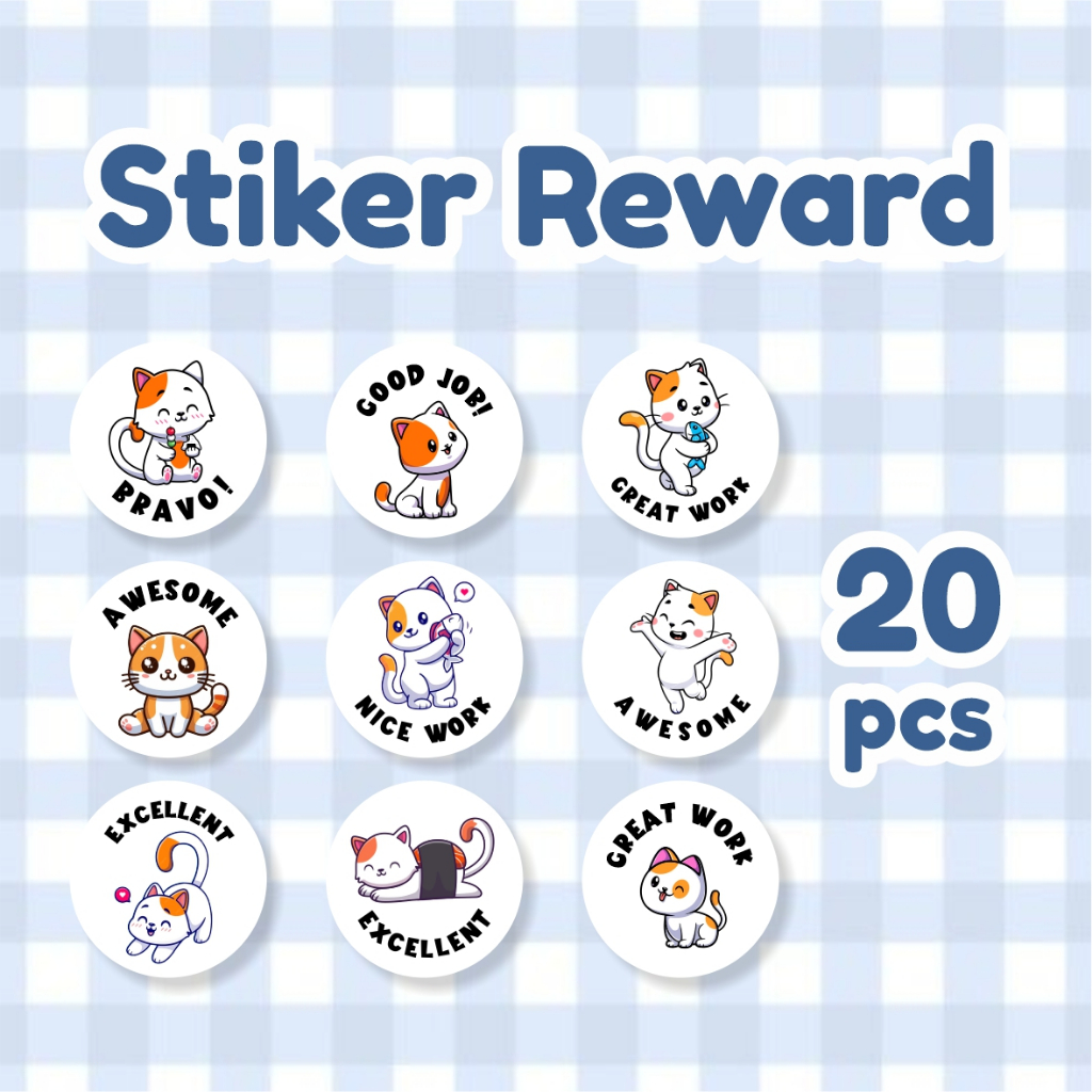 

20 Pcs Cute Cat Reward Sticker Anak / Stiker Hadiah Penghargaan Untuk Murid