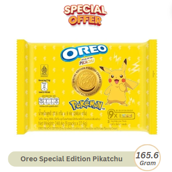 

Oreo Pikachu Pokemon BESAR 165gram Spesial edition Biskuit Sandwich Banana Chocolate (isi 6)