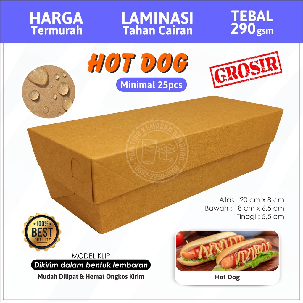 Box Hot Dog Hotdog Paper Kraft 290gsm Dus Kemasan Makanan Sosis Bakar Pisang Nugget Corndog Corn Dog