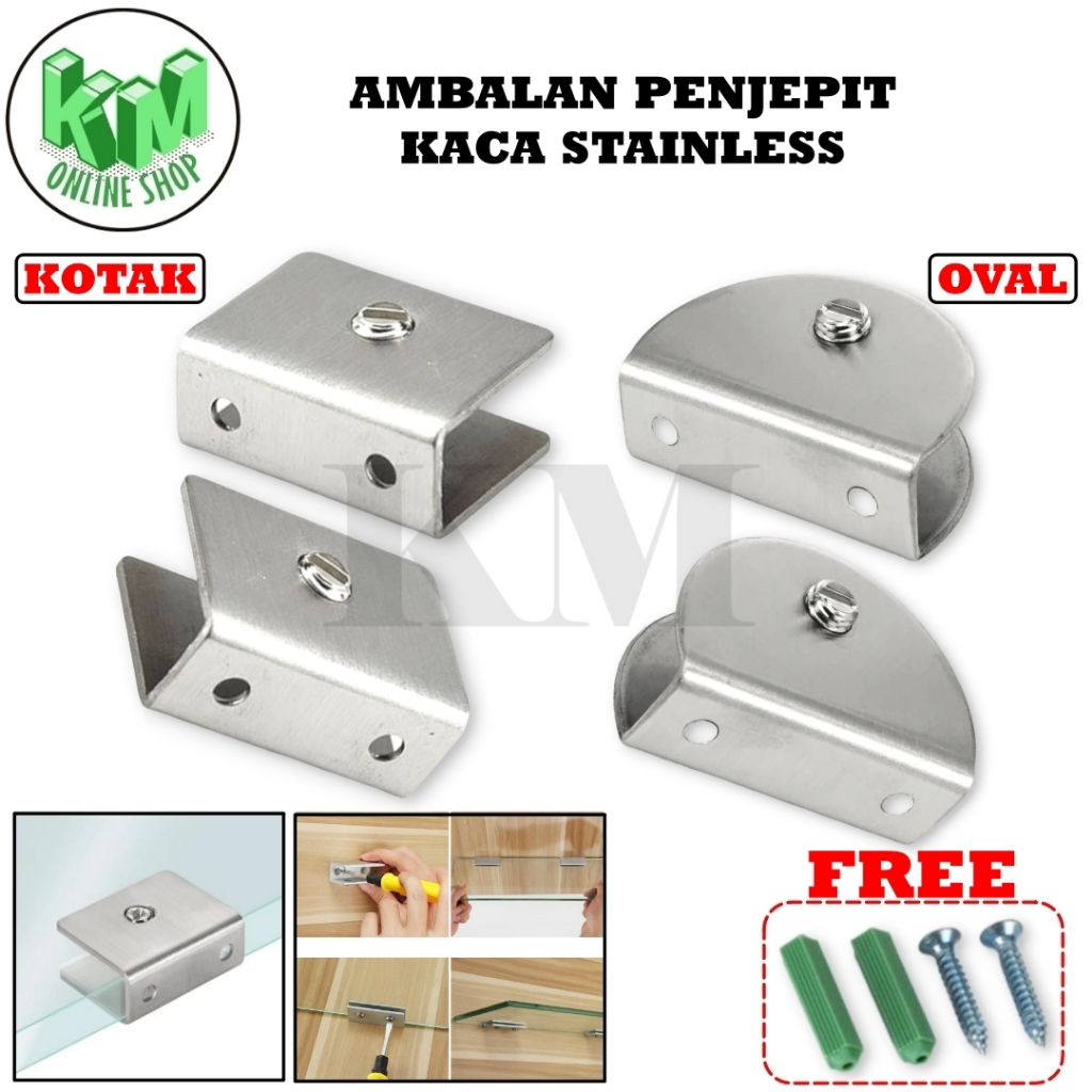 Jepitan Kaca Stainless Oval dan Kotak / Penjepit Ambalan Rak Kaca Braket Penjepit Sekat Kaca