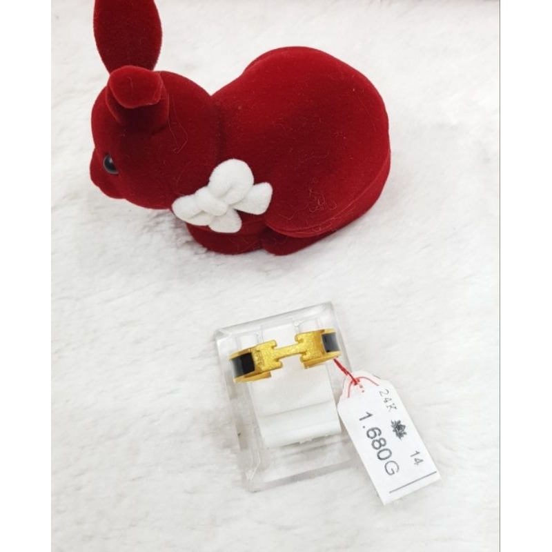 Cincin emas 24k huruf H hitam