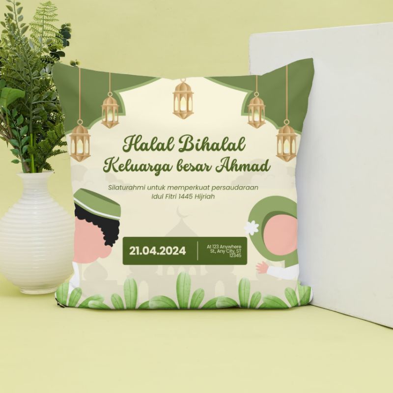 Souvenir Bantal Printing Custom edisi Halal Bihalal