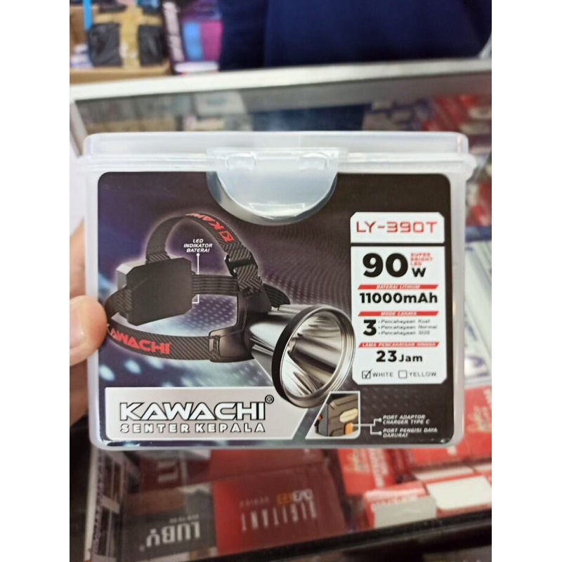 KAWACI LY-390T 90W - SENTER KEPALA KAWACHI LY-390T 90W LED SUPER TERANG LITHIUM CAHAYA PUTIH 3 MODE 