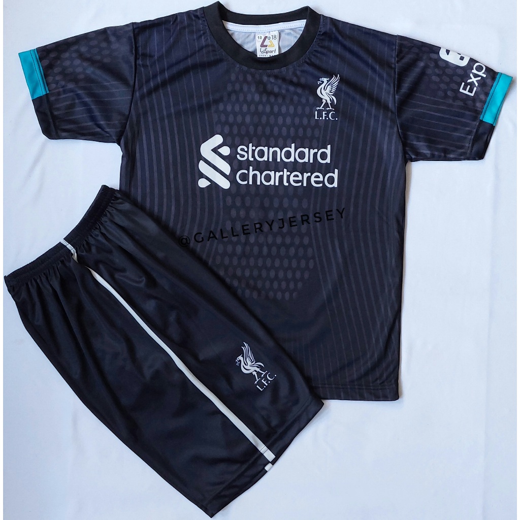 SETELAN BAJU BOLA LIVERPOOL HITAM MOHAMMAD SALAH PRINTING ANAK ANAK SETELAN JERSEY ANAK ANAK PRINTIN