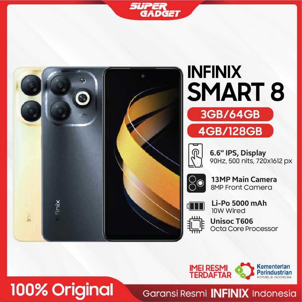 Infinix Smart 8 3/64 4/128 RAM 3 4 ROM 64 128 Smart8 Handphone Hp Smartphone Android Ponsel Original