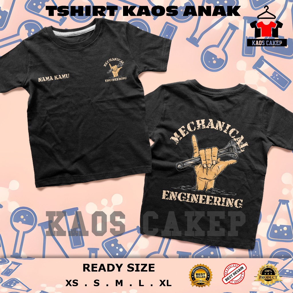 Kaos Anak Mekanik MECHANICAL ENGINEERING Pegang Kunci Inggris Gratis Nama Kamu Baju Otomotif