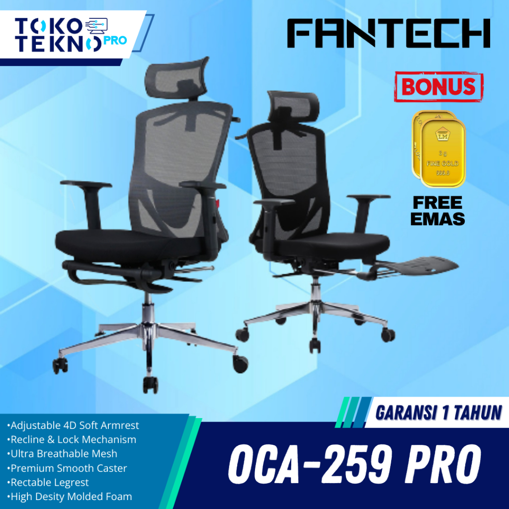 Fantech OCA259s / OCA-259s Kursi Kantor Kerja Jaring Office Chair