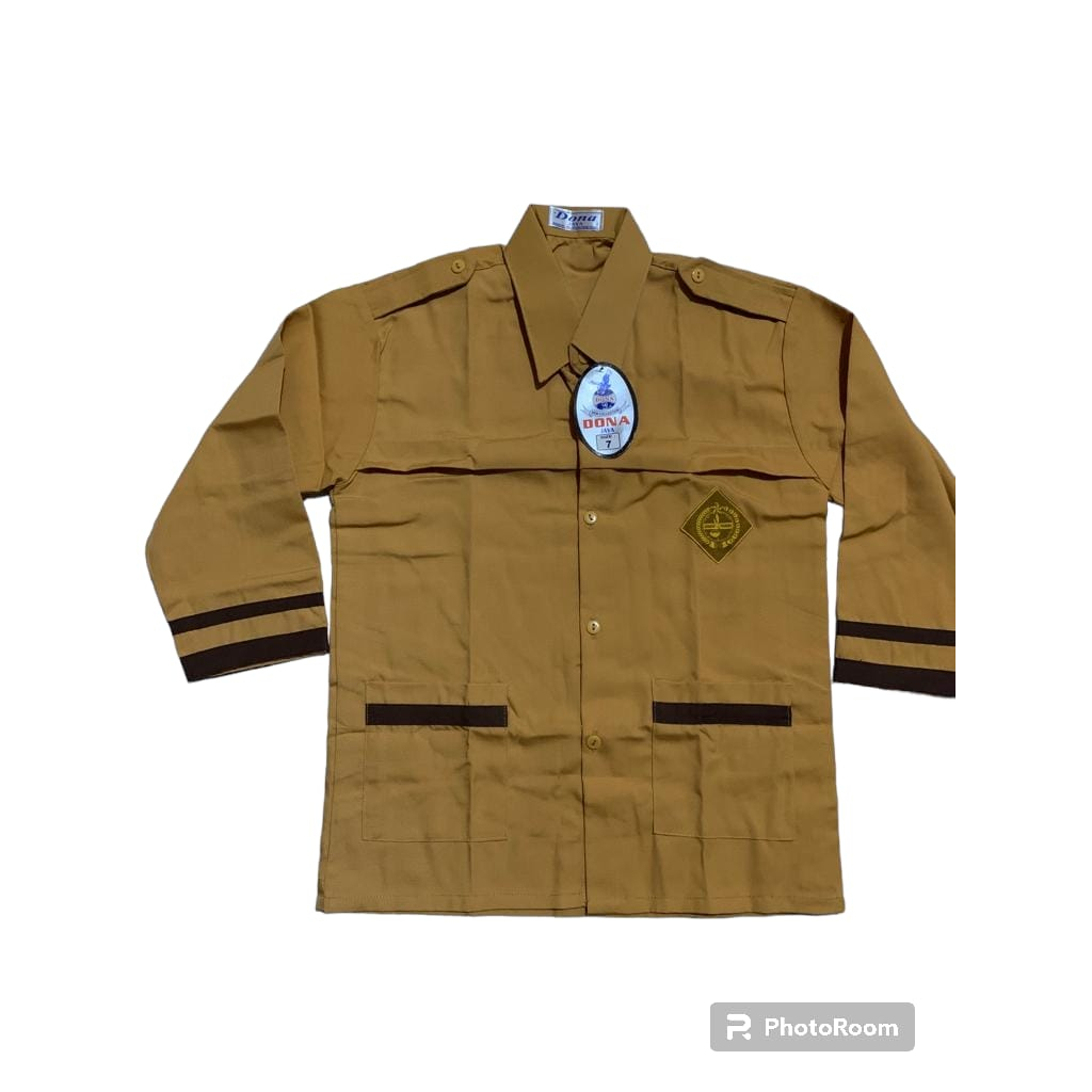 SERAGAM SEKOLAH - Baju Pramuka Siaga Panjang SD Coklat Susu dan Kuning Kombinasi List (pria wanita)