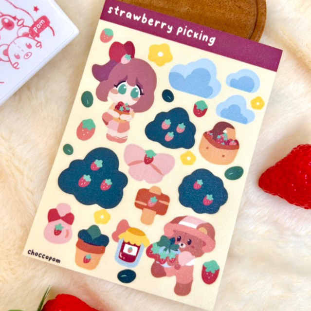 

Choccopom Deco Sticker Sheet - Strawberry Picking