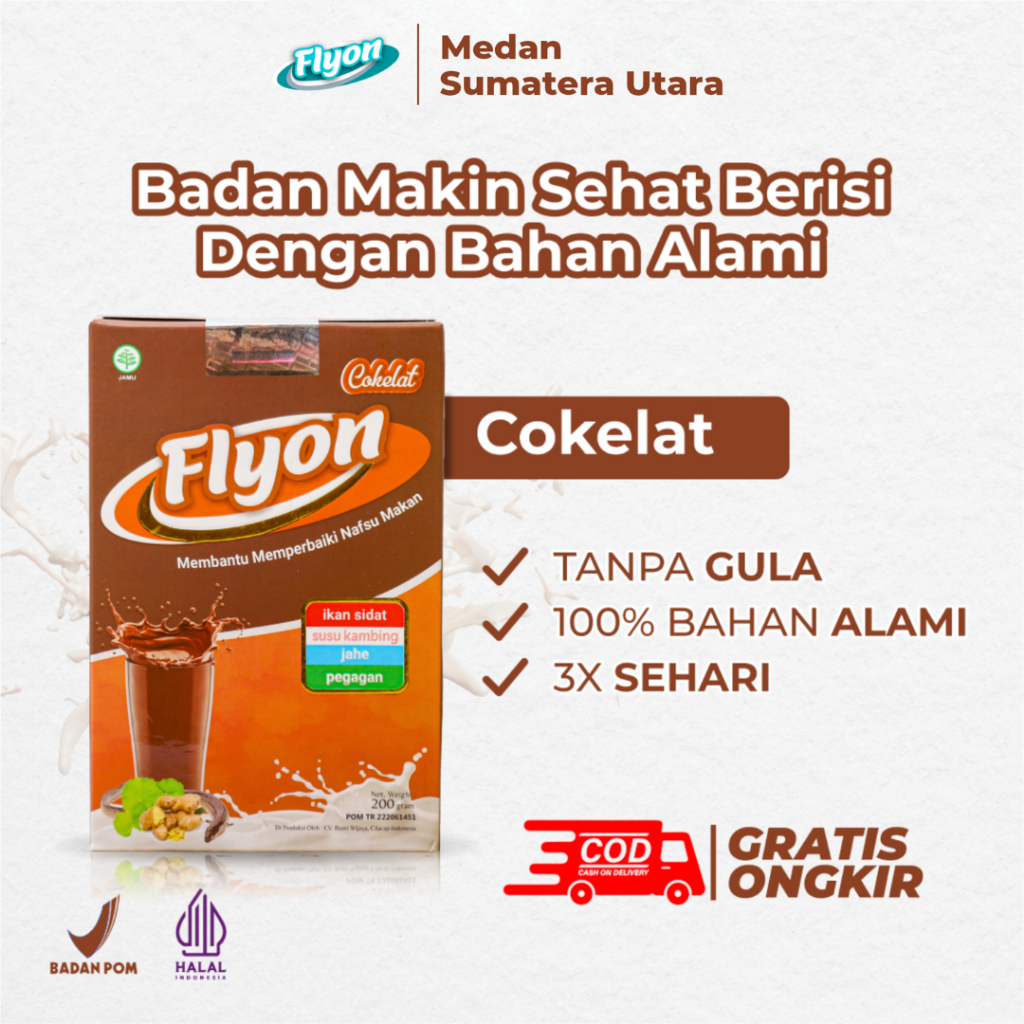 

Susu FLYON COKLAT Susu Penggemuk Badan Penambah Berat Badan 1 BOX 200gr Tinggi Protein Kalsium Kalori Sehat Berisi Vitamin Nutrisi Gizi BB Booster Weight Gainer Susu Kambing Etawa Ikan Sidat Jahe Pegagan Cokelat BPOM HALAL