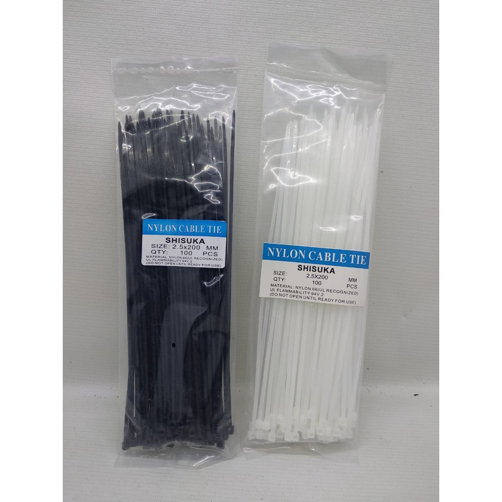 

Kabel Tie/Kabel Ties/Kabel Tish 2/2.5 x 200 mm (20 cm) Hitam/Putih Isi 100 pcs