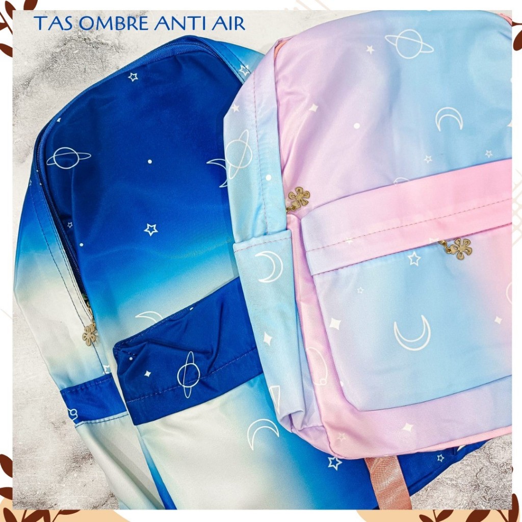TAS OMBRE ANTI AIR WARNA PASTEL RANSEL PUNGGUNG ANAK MUAT LAPTOP BAGPACK LUCU UNIK FANCY KARAKTER AL