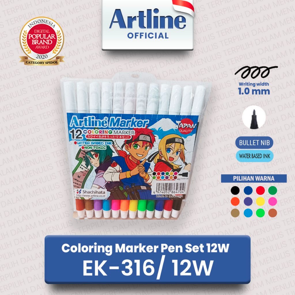 

ARTLINE Spidol Mewarnai Marker SET 12 Colours EK-316/12W 74 Terjual