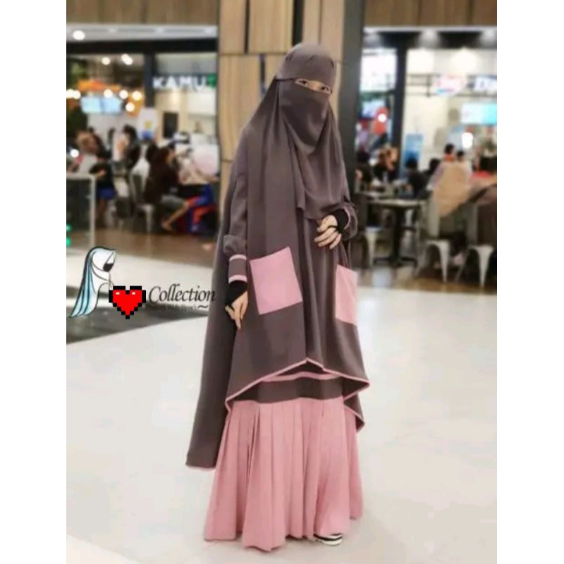 Gamis Syari dan Khimar Set Syari Hafsah Set By Resvy_Collection