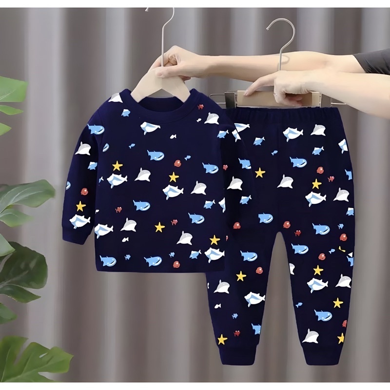 TERBARU SETELAN BAJU TIDUR ANAK ANAK PIYAMA KAOS ANAK PEREMPUAN DAN LAKI LAKI MOTIF BABY SHARK USIA 