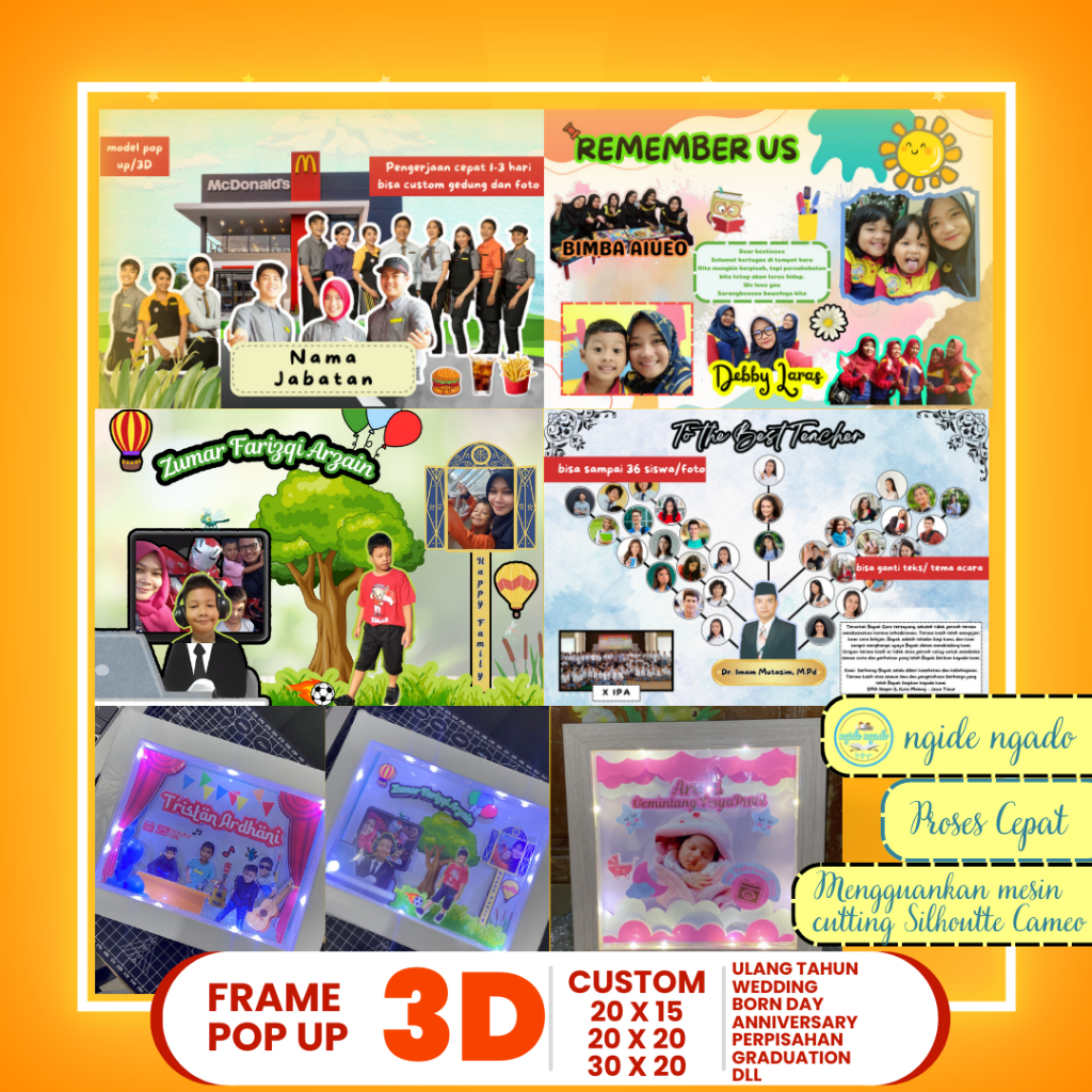 KADO BINGKAI FRAME POP UP 3D SCRAPBOOK / PERPISAHAN / WEDDING / BIRTHDAY / GRADUATION WEDDING