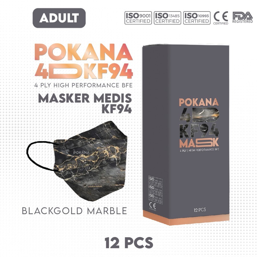 Pokana Masker Medis Earloop KF94 Black Gold 12 pcs