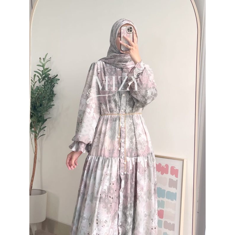 KEISHA TERA MAXI DRESS (SET HIJAB) Gamis Wanita Pesta Kondangan Muslim Muslimah Ceruty Motif Etnik B